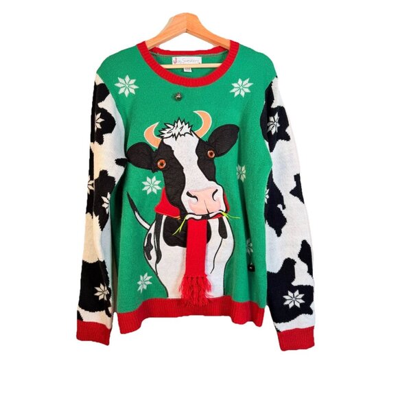 Jolly Sweaters Cow Country Western Kitsch Ugly Colorful Christmas Sweater Size L - Picture 1 of 11